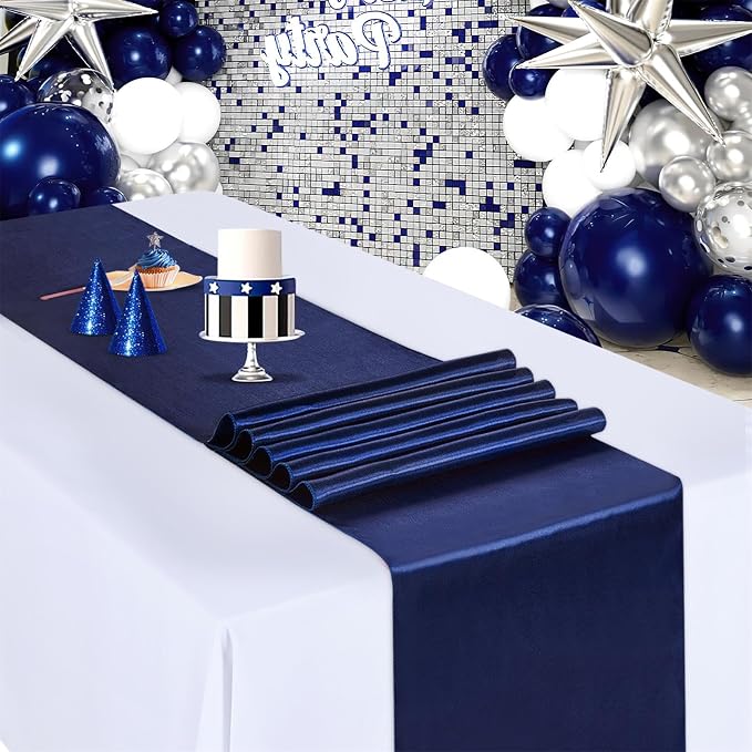 Navy Blue Satin Table Runners 12x108 inch 5 Pcs Bright Satin Silk Fabric | - Image 4