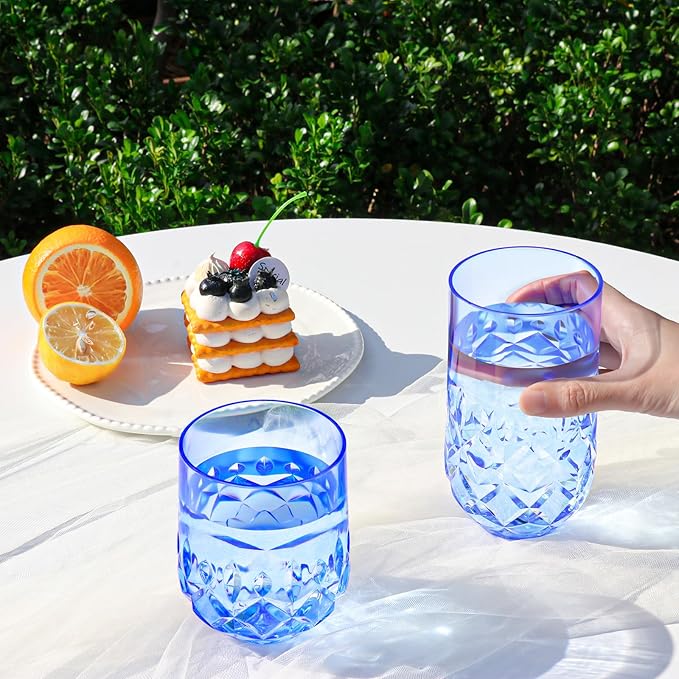 Acrylic Drinking Glasses Set of 12 Blue Mixed Drinks Glassware Unbreakable Palstic Tumbler and Rocks Glass Set 6pcs 18oz Highball and 6pcs 12 oz Cocktail Glasses for Cocktail Iced Coffee Beer Whiske