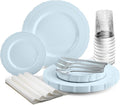 " OCCASIONS " 320pcs set (40 Guests) Extra Heavyweight Vintage Wedding Disposable/Reusable Plastic Plates -40x11'' + 40x8.25''+Silverware+Cups+Napkins (Chateau Collection Blue)