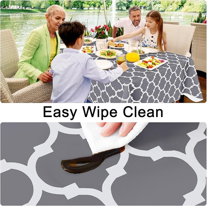 Smiry Square Table Cloth, Wipeable Spillproof Plastic Tablecloths for Dining, Waterproof Vinyl Tablecloth with Flannel Backing for Square Tables, Camping, Outdoor and Indoor (70"x70", Grey)