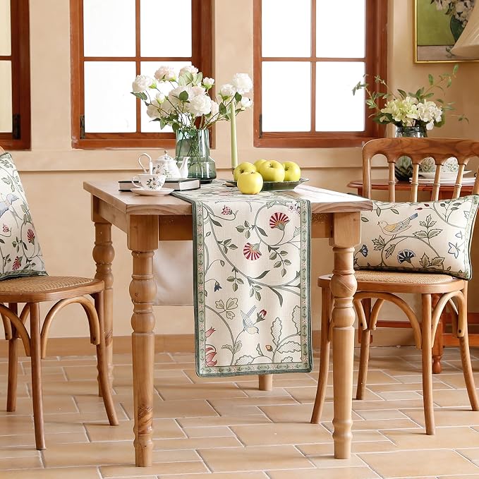 bilin gaier Designer French Linen Extra Long Table Runner, Floral Pattern - Image 9