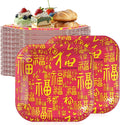 30 Pcs Chinese New Year Paper Plates Square Plates, 8.7" Disposable Plates Heavy Duty Decorative Plates Food Trays, Dinner Platters Dessert Plates for Spring Festival Lunar New Year Party Decorations