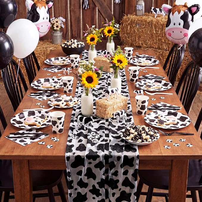 4 Pcs Cow Print Table Runners 29 x 70 inch Cow Print Glitter Lace Table Runner - Image 5