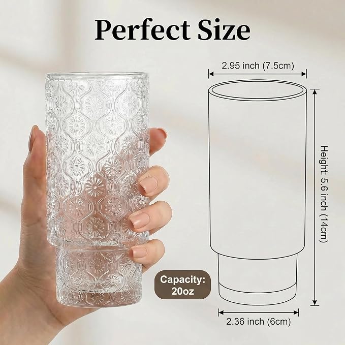 KUHNMARVIN 4Set Iced Coffee Glass Tumbler - 11oz/20oz Reusable Boba Cup & - Image 3