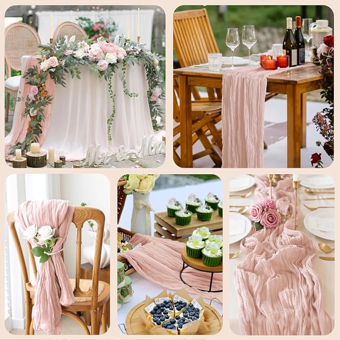 Cheesecloth Table Runner Dusty Pink 10FT Boho Gauze, 6 Pack | 120 Inch Cheese - Image 7