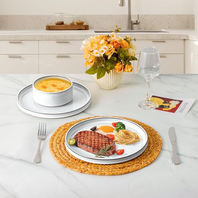 LIANYU Plates and Bowls Set for 8, 24 Piece Stoneware Dinnerware Sets | - Image 8