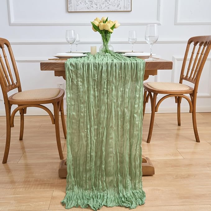 Asee'm 3pcs Cheesecloth Table Runner 120 Inches Sage Green Boho Gauze Cheese - Image 6