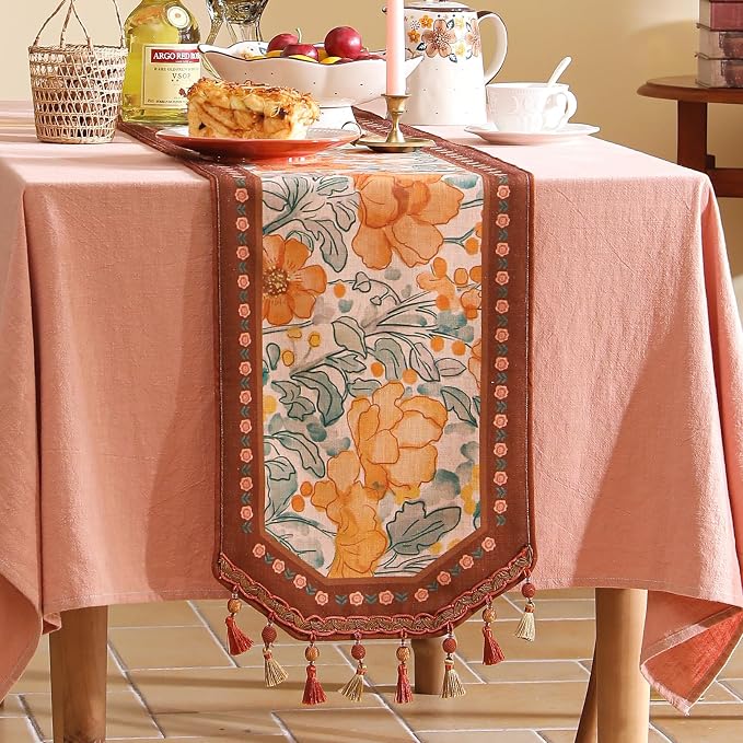 bilin gaier Designer Vintage Floral Printed Table Runner, French Soft Linen - Image 6