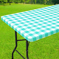 Smiry Rectangle Picnic Table Cloth, Elastic Waterproof Fitted Vinyl Tablecloths, Flannel Backed Buffalo Plaid Table Covers for Dining, Camping, Outdoor (White and Teal, 24" x 48")