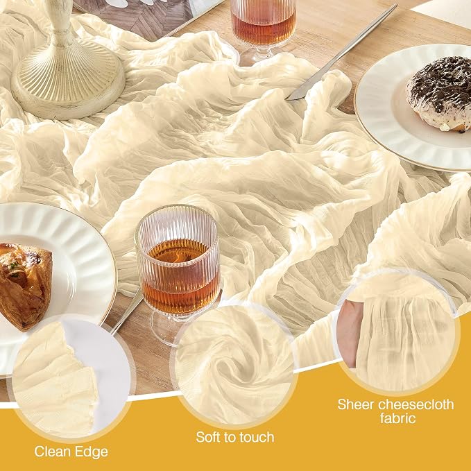Beige Cheesecloth Table Runner 120 Inch Boho Gauze Home Decor | 10 FT Sheer - Image 3