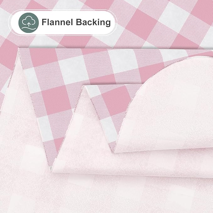 misaya Square Waterproof Vinyl Table Cloth, Buffalo Flannel Backed Tablecloth, Wipeable Plastic Table Cover for Valentine's Day, Dinner, Kitchen, Outdoor (54" x 54", Pink and White)