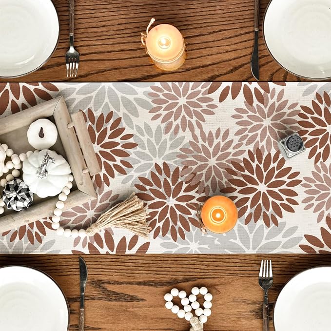 Artoid Mode Coffee Dahlia Floral Pinnata Fall Table Runner, Seasonal Kitchen - Image 7
