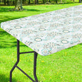 Smiry Rectangle Table Cloth Cover, Waterproof Elastic Fitted Picnic Tablecloth for 6 Foot Tables, Wipeable Flannel Backed Vinyl Tablecloths for Camping, Dining, Outdoor (Teal & White, 30" x 72")