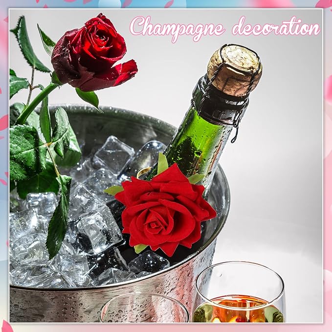 Set of 8 Valentine's Day Napkin Ring Rose Flower Metal Napkin Ring Designed with Rose Serviette Buckle for Valentine's Day Wedding Anniversary Party Dinner Table Decor