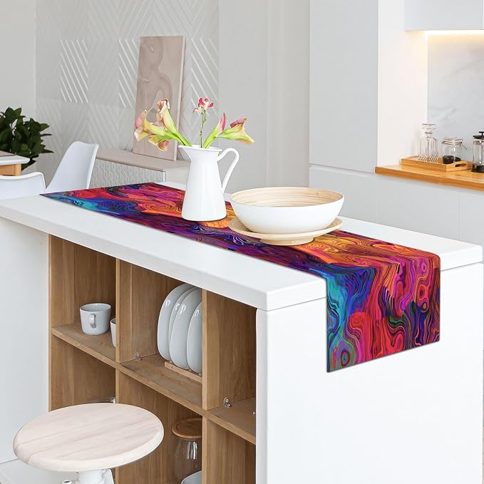 Abstract Table Runner 13x36 Inch Colorful Chaotic Waves Table Runners Table - Image 6