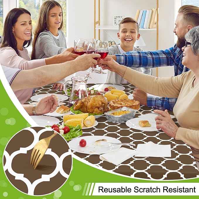 Smiry Rectangle Table Cloth, Waterproof Vinyl Tablecloth with Flannel Backing for Rectangle Tables, Wipeable Spillproof Plastic Tablecloths for Dining, Camping, Indoor and Outdoor (60"x102", Brown)