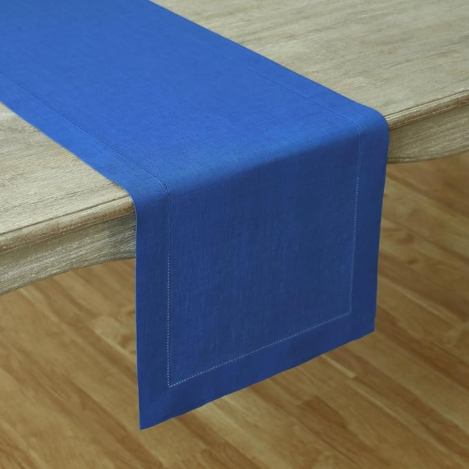 Solino Home 100% Pure Linen Table Runner Royal Blue Hemstitch, 14 x 132 in | - Image 2