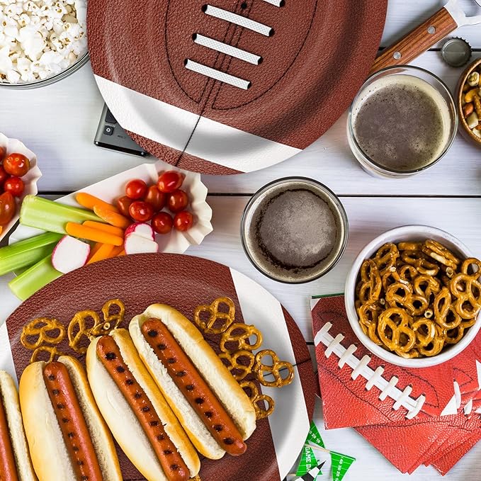 Football Oval Paper Plates 10" x 12",Large Disposable Heavy Duty Paper Plates American Sport Platters Rugby Bowls for Birthday Sports Event Gameday Carnivals Party Supplies,50 Guests