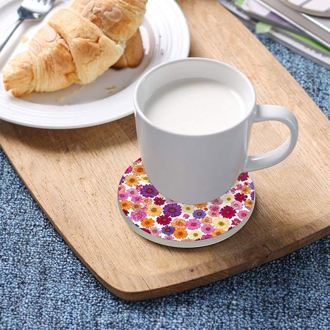 Coasters for Drinks Coaster Drink Set Decorative Coffee Table Desk Cup Mat Spring Cute Cork Bar Backing Round Home Decor Red Purple Yellow Daisy38