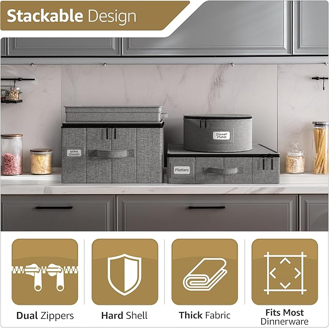 Sorbus China Storage Containers - Hard Shell, Handles & Felt Dividers - Serving Platter Storage Rack & Organizer - Christmas Platter Storage