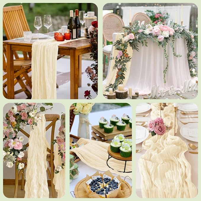 Cheesecloth Table Runner Beige 10FT Boho Gauze Runner, 6 Pack | 120 Inch Cheese - Image 7