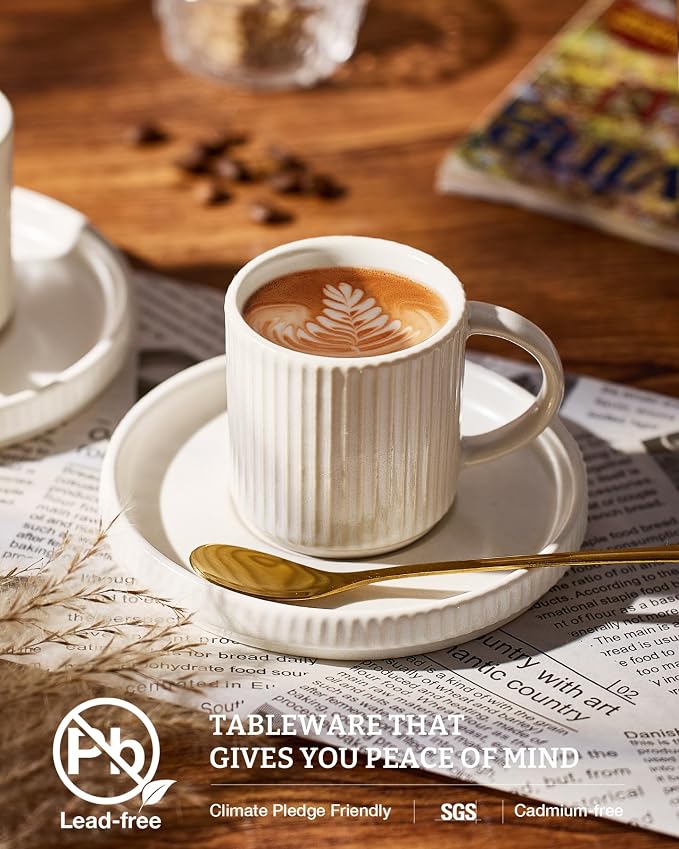 famiware 3oz Espresso Cups and Saucers, Matte White | Ceramic Small Coffee Mug - Image 2
