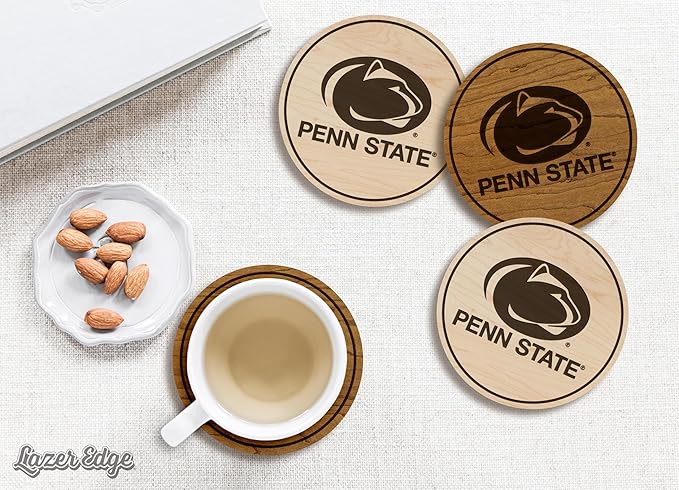 LazerEdge Penn State Nittany Lions Wooden Coaster Set - Cherry Wood - Officially Licensed Product - 4-Pack