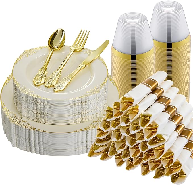 Bestluck 175PCS Ivory Disposable Dinnerware by Bestluck