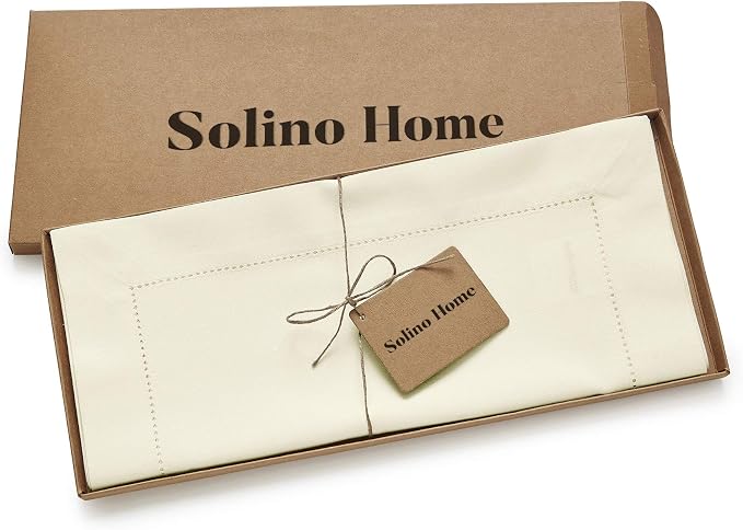 Solino Home Cotton Linen Dining Table Runner Ivory Hemstitch, 14 x 144 in | - Image 4