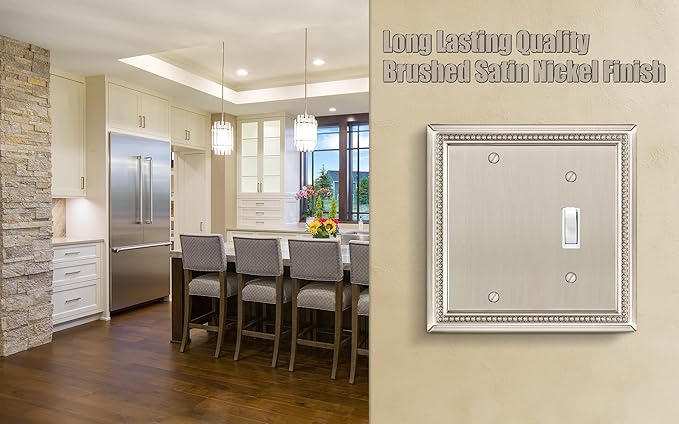 Henne Bery Sunken Pearls Heavy Duty Decorative Wall Plate Switch Plate Outlet Cover (Blank/Toggle, Satin Nickel)