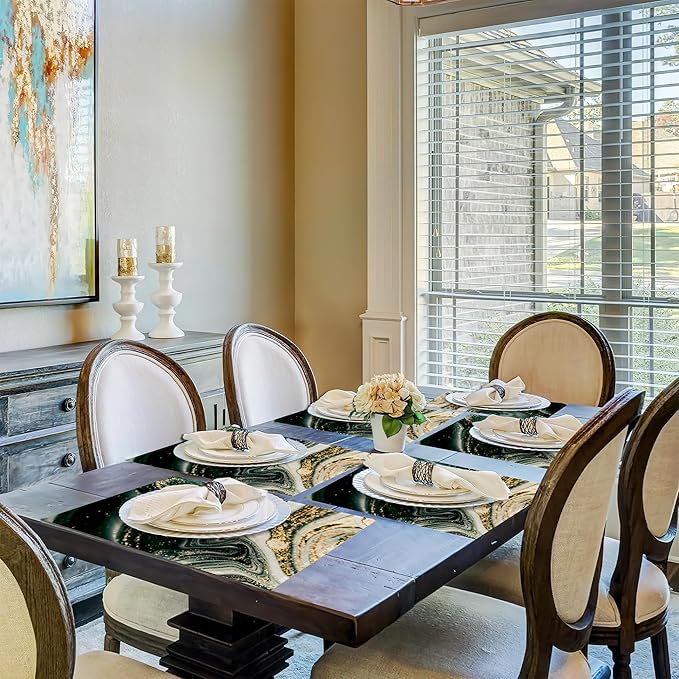 Placemats,Green Gold Flowing Marble Placemats 12x18 Inch Waterproof Non-Slip Washable Table Mats for Kitchen Dining Party Table Decor,Set of 6