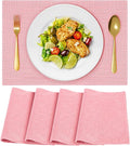 Cloth Placemats, Set of 4 Heat-Resistant Cotton Linen Blend Double Layered Machine Washable Place Mats, Wrinkle Free Thick Fabric Dining Table Mats for Indoors & Outdoors (Baby Pink, 4)