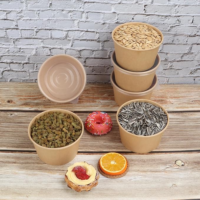 30 oz Disposable Kraft paper bowls with lids, Food containers Soup Bowls Party Supplies Treat Bowls 40 Pack