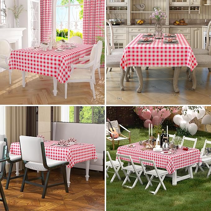 misaya Rectangle Waterproof Vinyl Table Cloth, Buffalo Flannel Backed Tablecloth, Wipeable Plastic Table Cover for Valentine's Day, Dinner, Kitchen, Outdoor (52" x 70", Red and White)