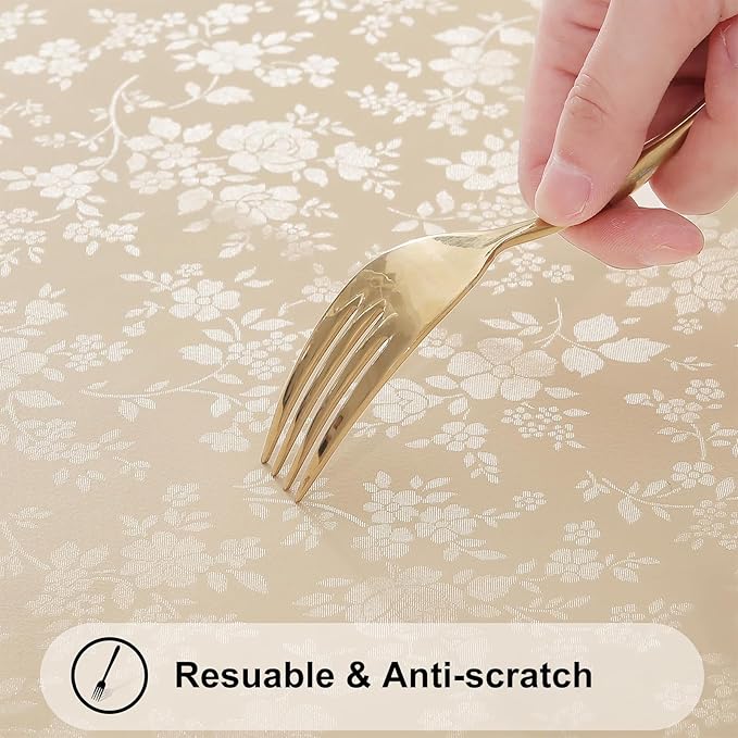Smiry Rectangle Table Cloth, Waterproof Heavy Duty Vinyl Tablecloths, Wipeable Washable Table Cover for Kitchen and Dining Room (Beige, 70" X 90")