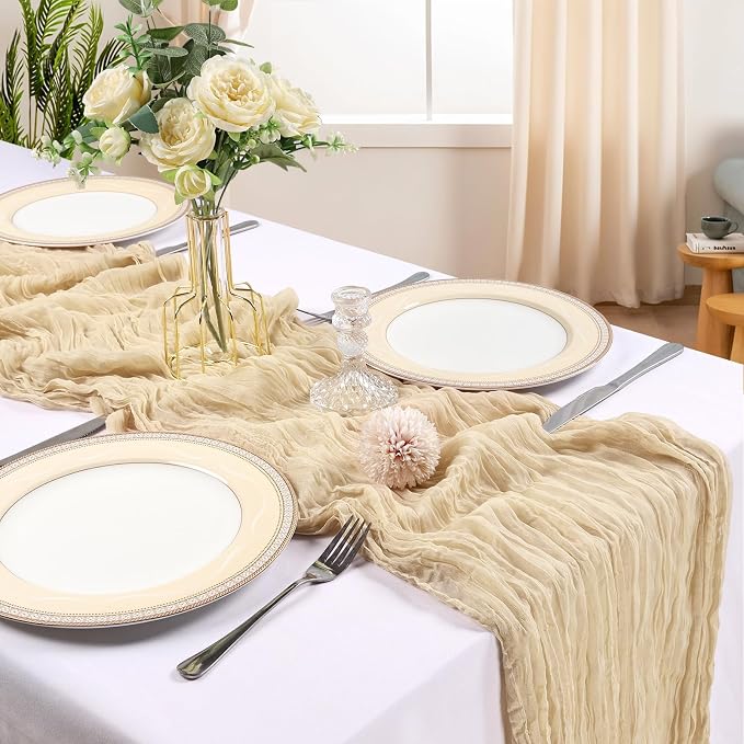 12 Pack 10Ft Beige Cheesecloth Table Runner 23 x 120 Inch | Gauze Rustic Boho - Image 2