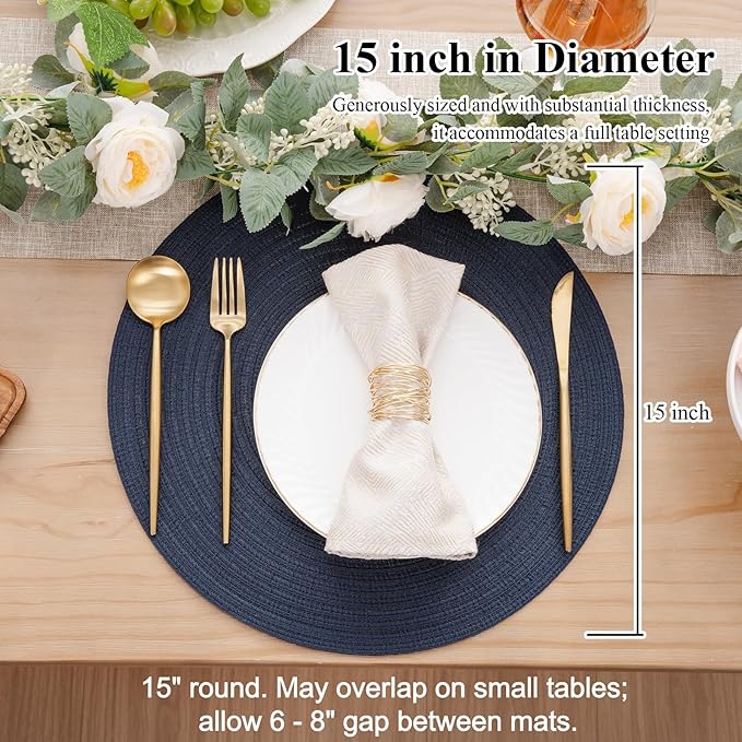 SHACOS Round Placemats Set of 4 Washable 15 inch Round Table Mats Cotton - Image 6
