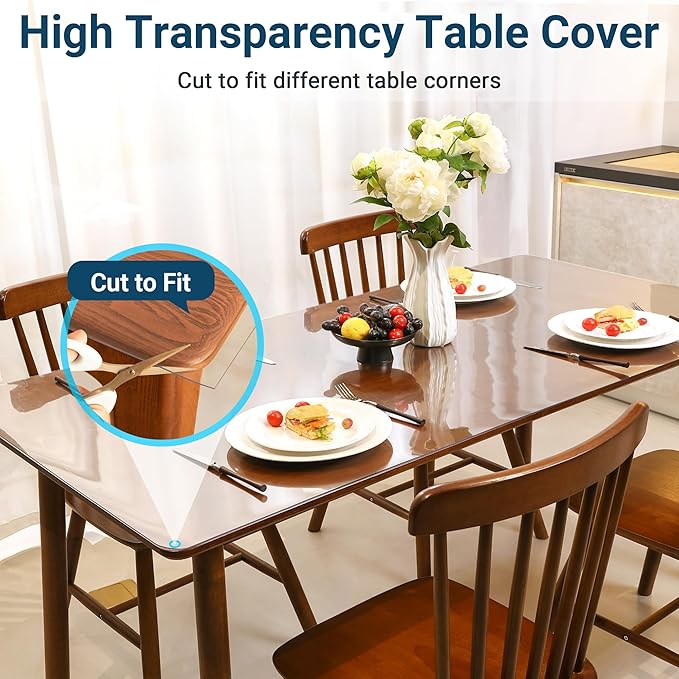 Clear Table Cover Protector Rectangle 14 x 48 Inch, 1.5mm Transparent Plastic Table Protector Waterproof, Anti-Scratch Clear Desk Mat for Office Desktop Dresser Dining Table, FDA Compliant
