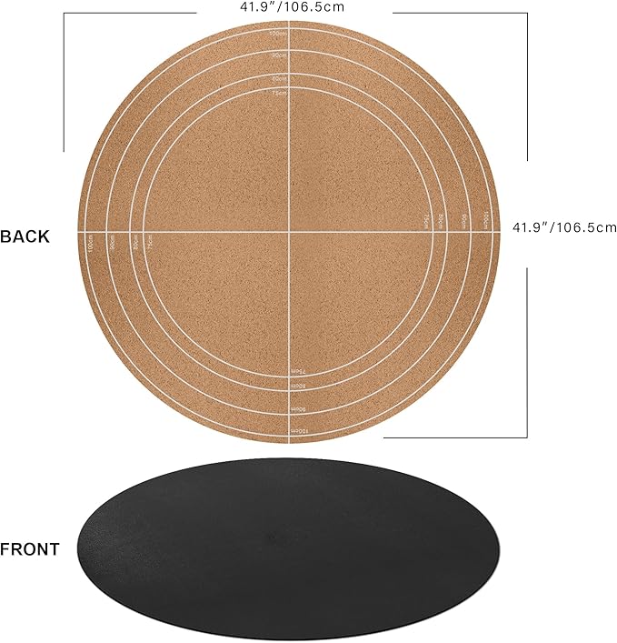 CENNBIE 42/40/36/32/30 Inches Round Table Mat - Cork Leather Placemats - Suitable as Side Dining Coffee Table Cover - Can Be Cut to Fit (Black)