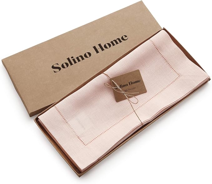 Solino Home 100% Pure Linen Dining Table Runner Pink Hemstitch, 14 x 120 in | - Image 5