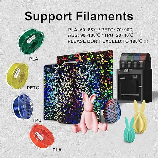 Rainbow Confetti PEF+Galaxy PEY Smooth Build Plate for Bambu Lab X1 X1C X1E P1P P1S P2S A1, Double Sided Textured Spring Steel Sheet Flexible Plate for Bambu Lab 3D Printer 257x257mm