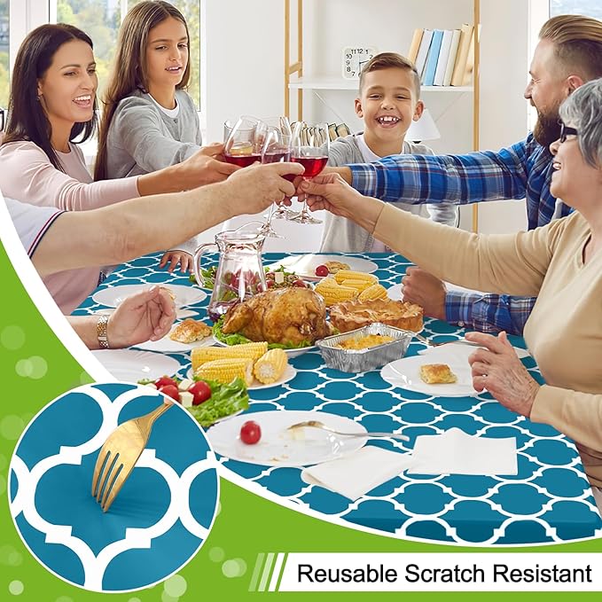 Smiry Rectangle Table Cloth, Wipeable Spillproof Plastic Tablecloths for Dining, Waterproof Vinyl Tablecloth with Flannel Backing for Rectangle Tables, Camping, Outdoor and Indoor (70"x90", Teal)