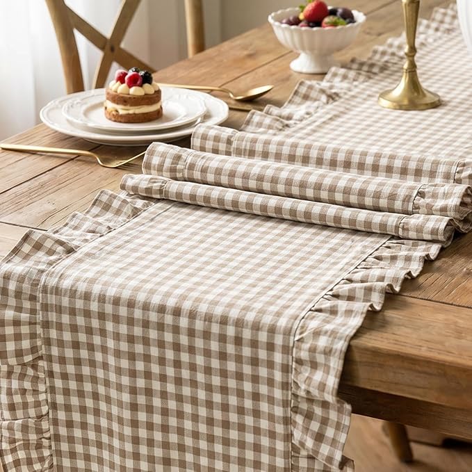 Eternal Beauty 14x72 Gingham Ruffle Table Runner - Image 8