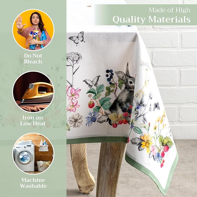 Maison d' Hermine Table Cloth Rectangle Table 100% Cotton 70 x 120 Inches Tablecloth Reusable Decorative for Dining Room Farmhouse Home Valentines Day Decorations Spring Summer - Printemps
