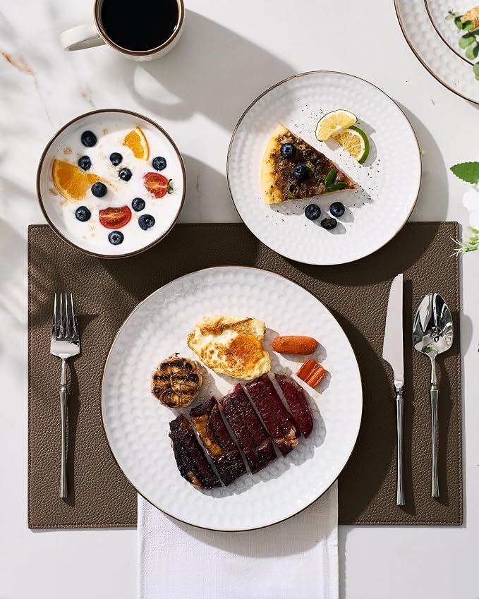 Famiware Ceramic Plates and Bowls Sets, Embossed Dishes Dinnerware - Image 4