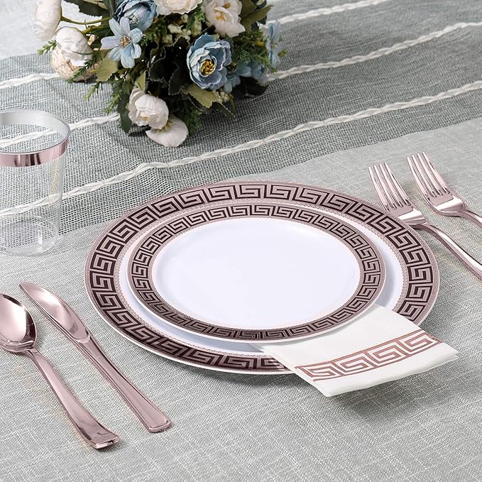 Vplus 200 PACK Guest Towels Disposable Bathroom, Decorative Bathroom Napkins, Soft and Absorbent Disposable Dinner Napkins Cloth Like for Kitchen, Parties, Weddings, Christmas Party(Rose Gold)