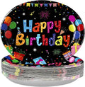 50 Pcs Happy Birthday Oval Paper Plates 10"x12" Large Colorful Black Birthday Plates Disposable Heavy Duty Birthday Theme Party Plates Happy Birthday Party Supplies for Boys Girls Birthday Party Decor