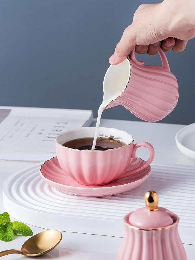 Jusalpha Porcelain Tea Set- 8 OZ Coffee/Teacup, Cup Holder, Serve of 6- - Image 7