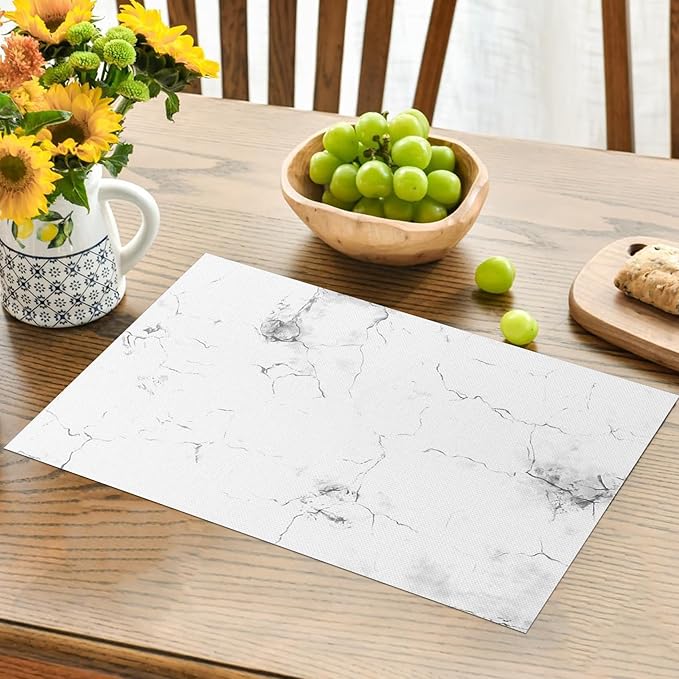 Marble Printed Placemats Set of 4 White Grey Elegant Marbling Place Mats Washable Rectangular Table Mats for Party Home Kitchen Restaurant Dining Table Decor 12x18 Inch