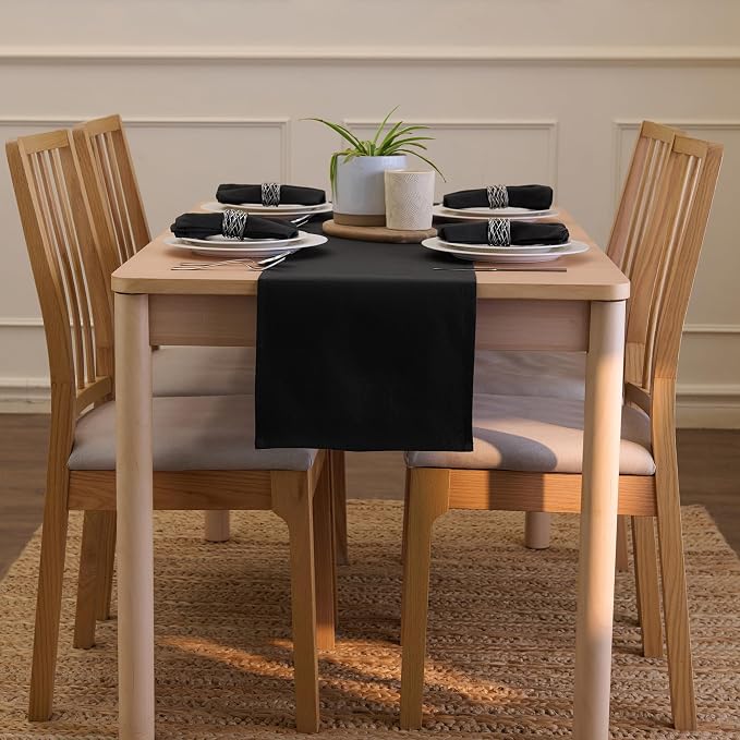 Encasa XO Table Runner 13"x72" Long | Cotton Canvas Fabric | Jet Black Solid - Image 4